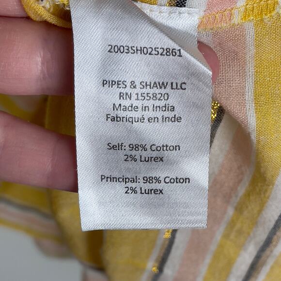 Veronica Beard Tibbett Bib Tiered Mini Dress Cover Up Yellow Pink Gold Stripe XS - Picture 9 of 10